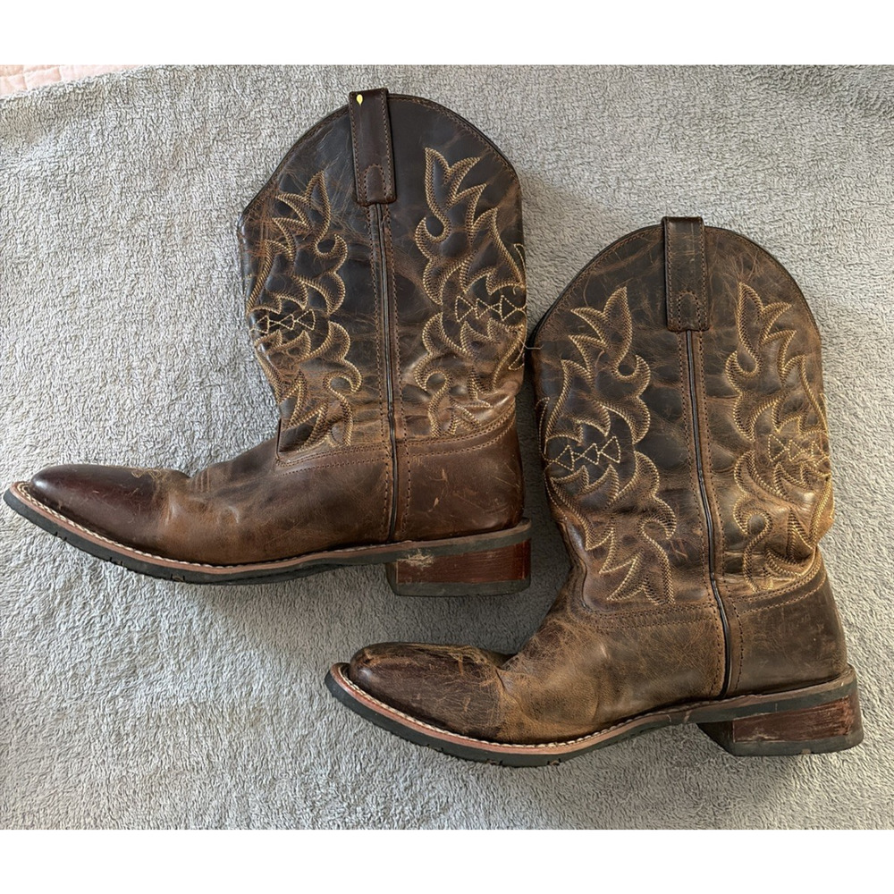 Laredo Women's Brown Leather Square Toe Cowboy Boots 10 Western Cowgirl Country - Picture 2 of 10